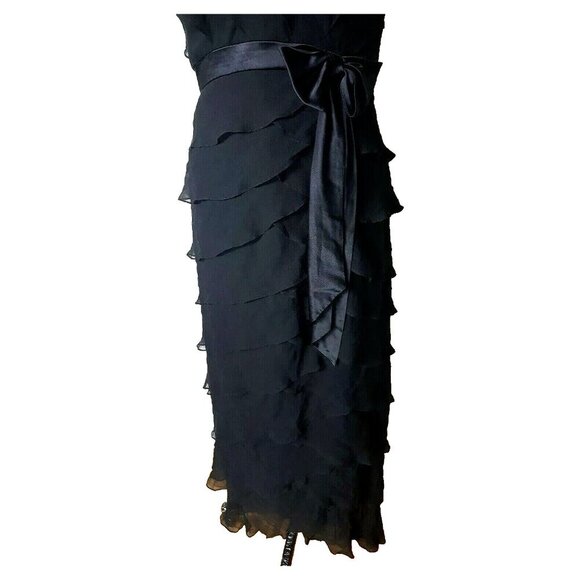 TADASHI Shoji vintage silk maxi black tiered ruffle halter cocktail dress gown - Picture 3 of 12